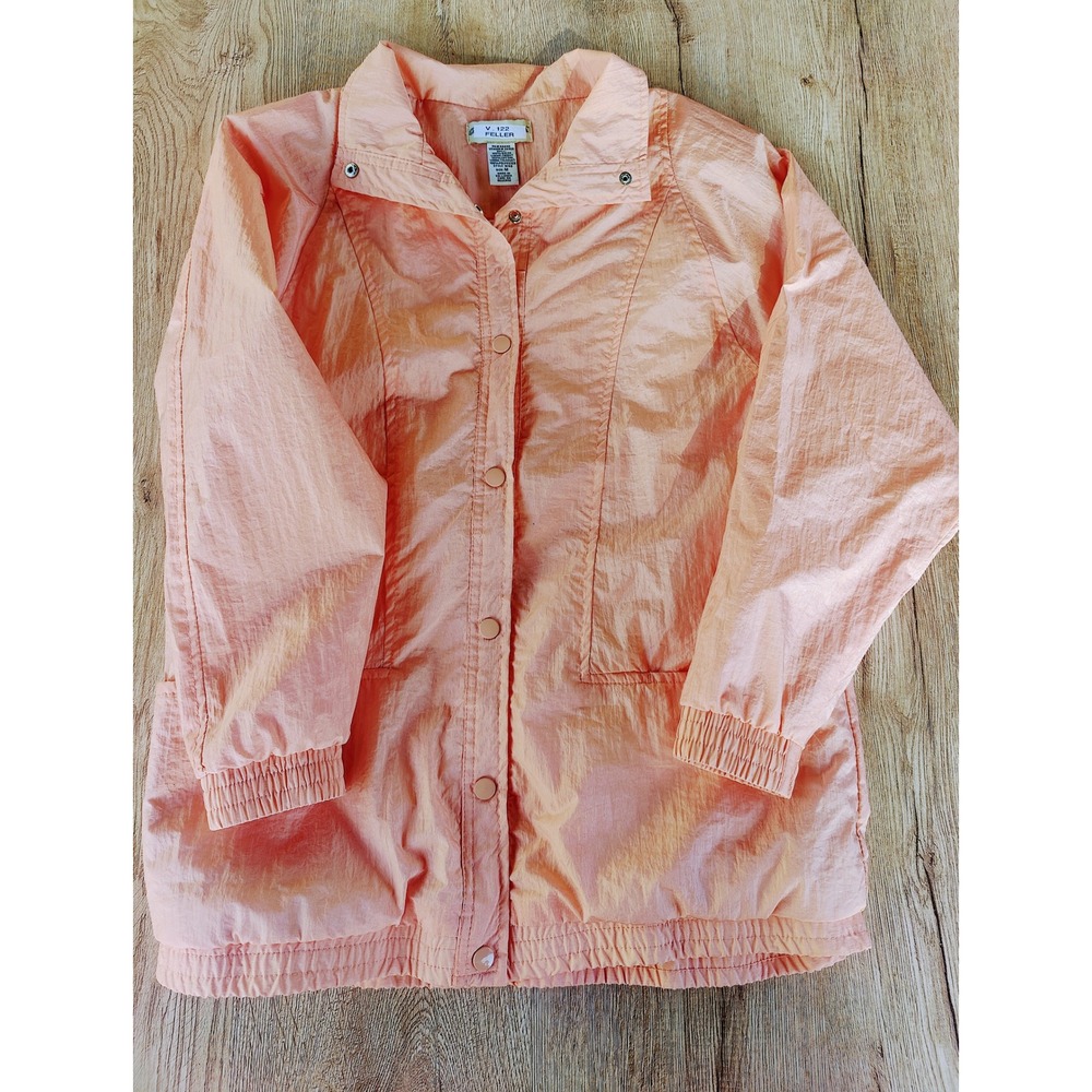 Vintage FELLER Iridescent Nylon Windbreaker‎ Jacket Peach Coral Shimmer Womens M